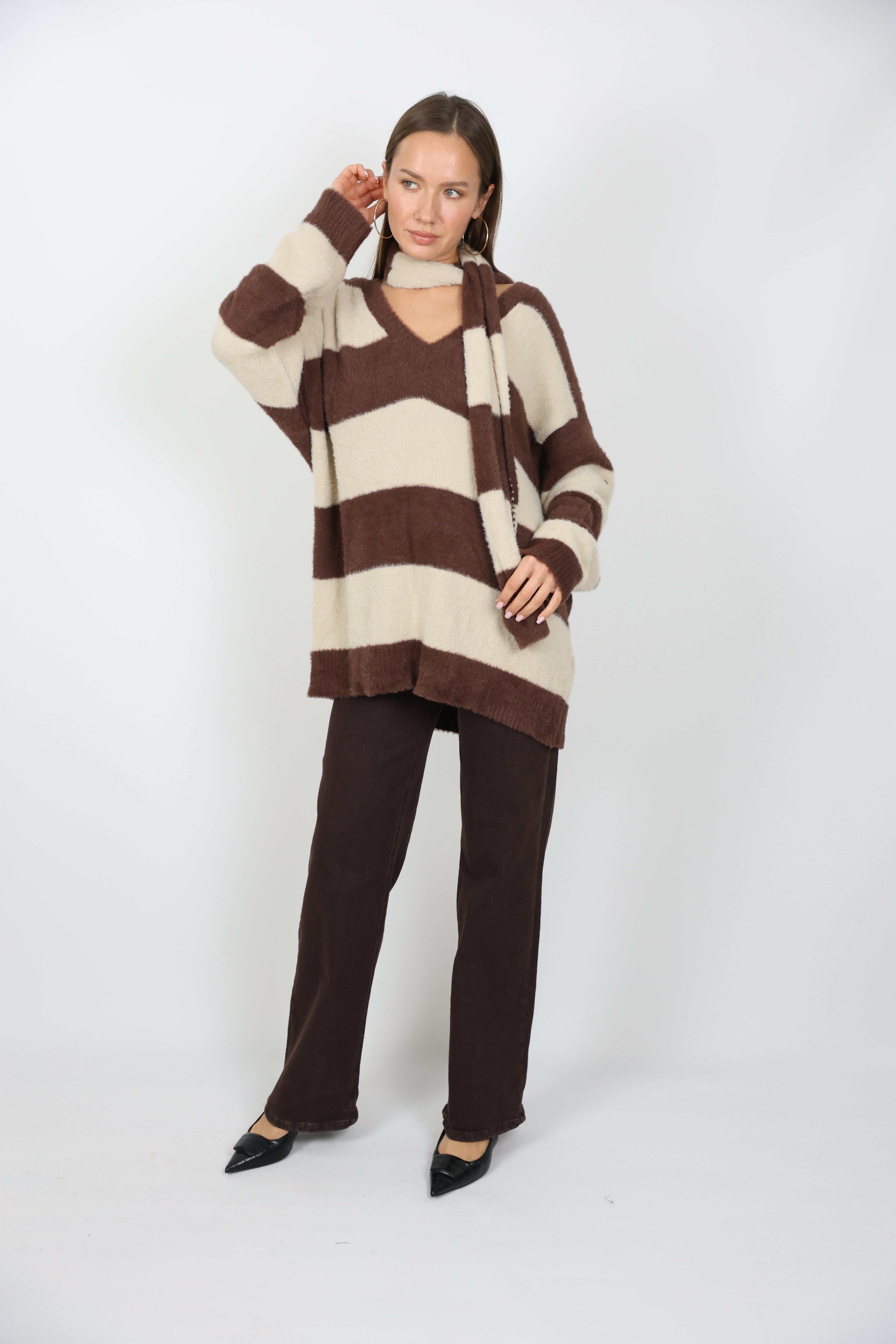 Kemerli Full Esnek Kahve Jean