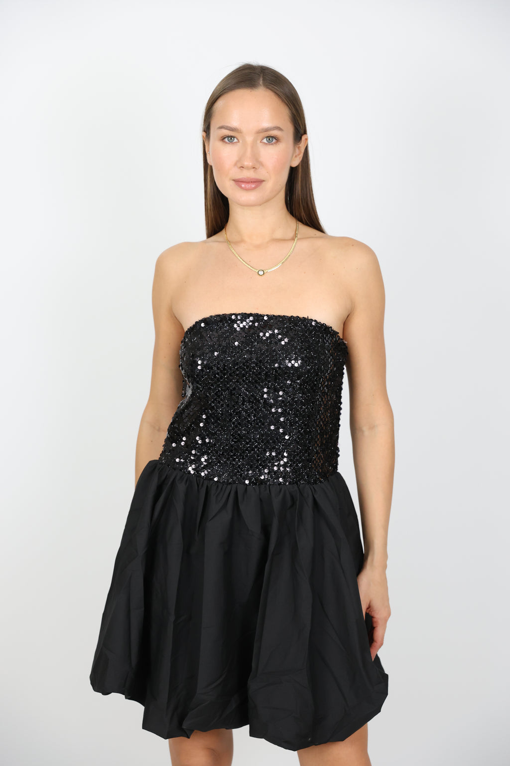 Siyah Payet Staplez Elbise