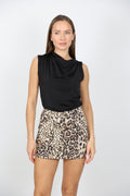 Süet Leopar Şort Etek