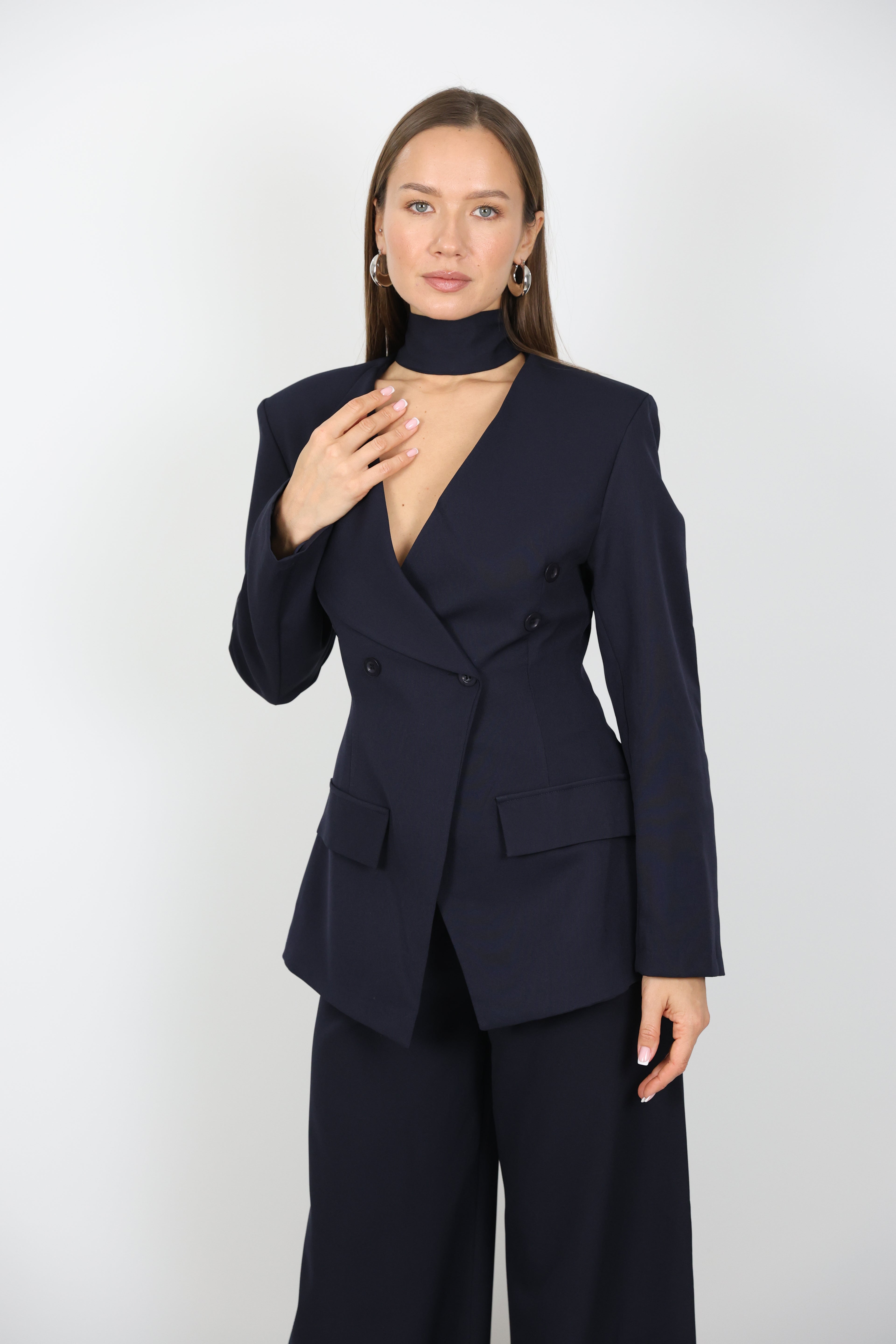 Çıkarılabilir Şal Detaylı Ceket Pantolon Takım