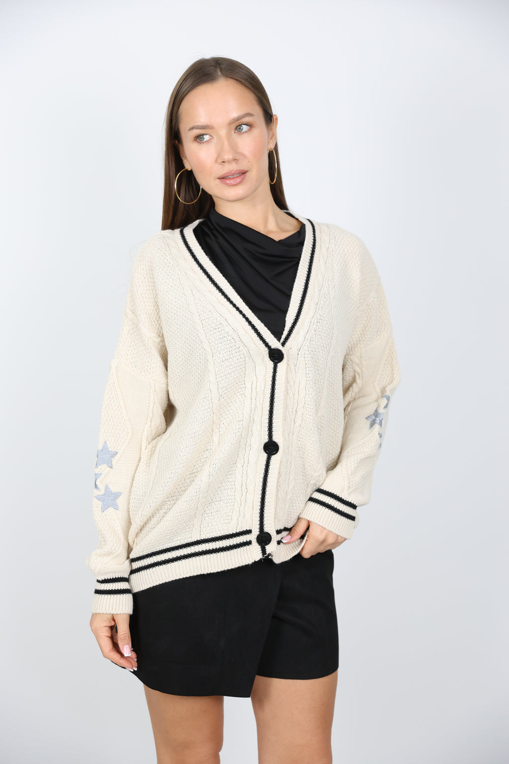 Şerit Detaylı Triko Ceket