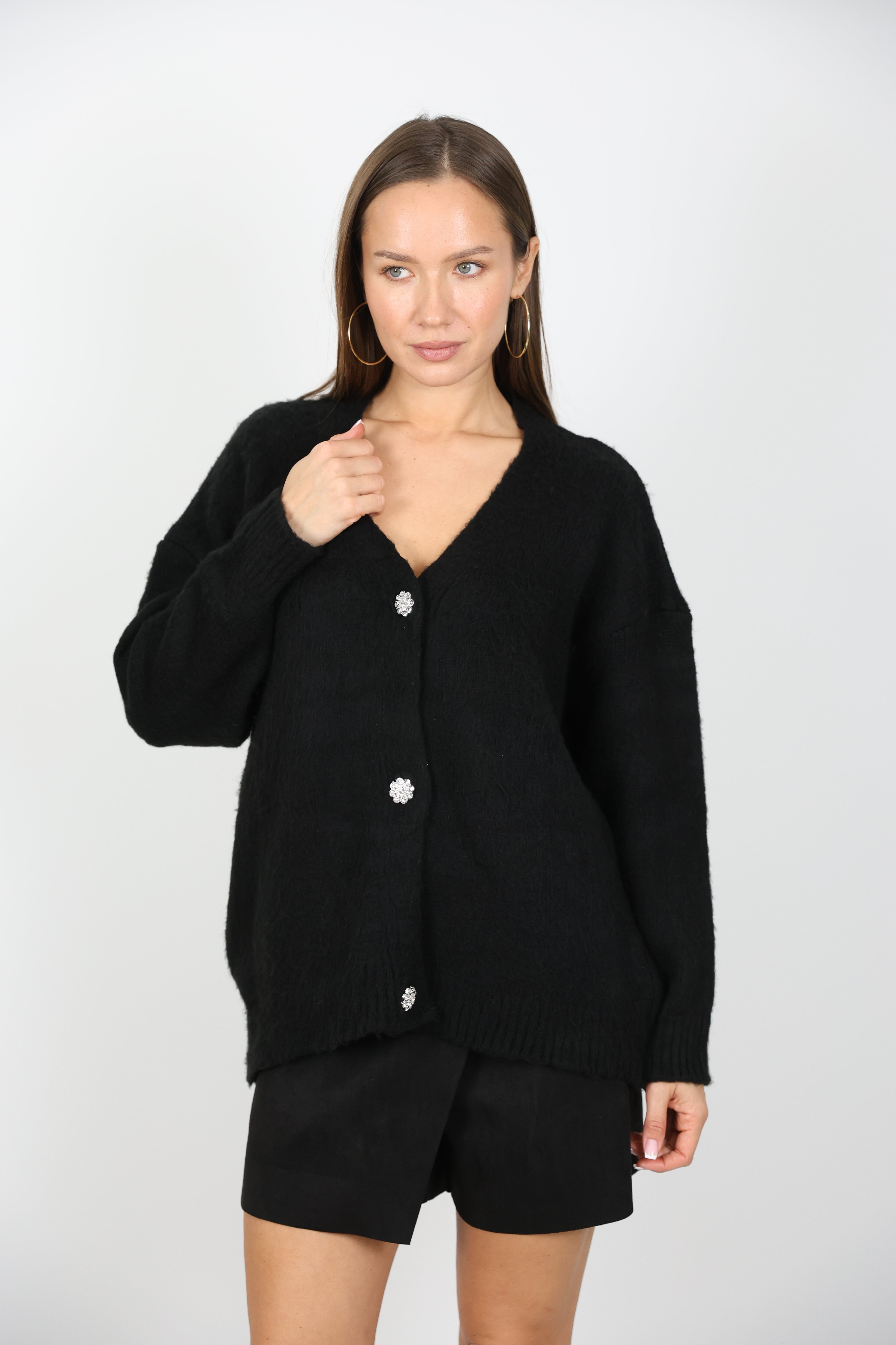 Taş Düğmeli Yumuşak Triko Ceket