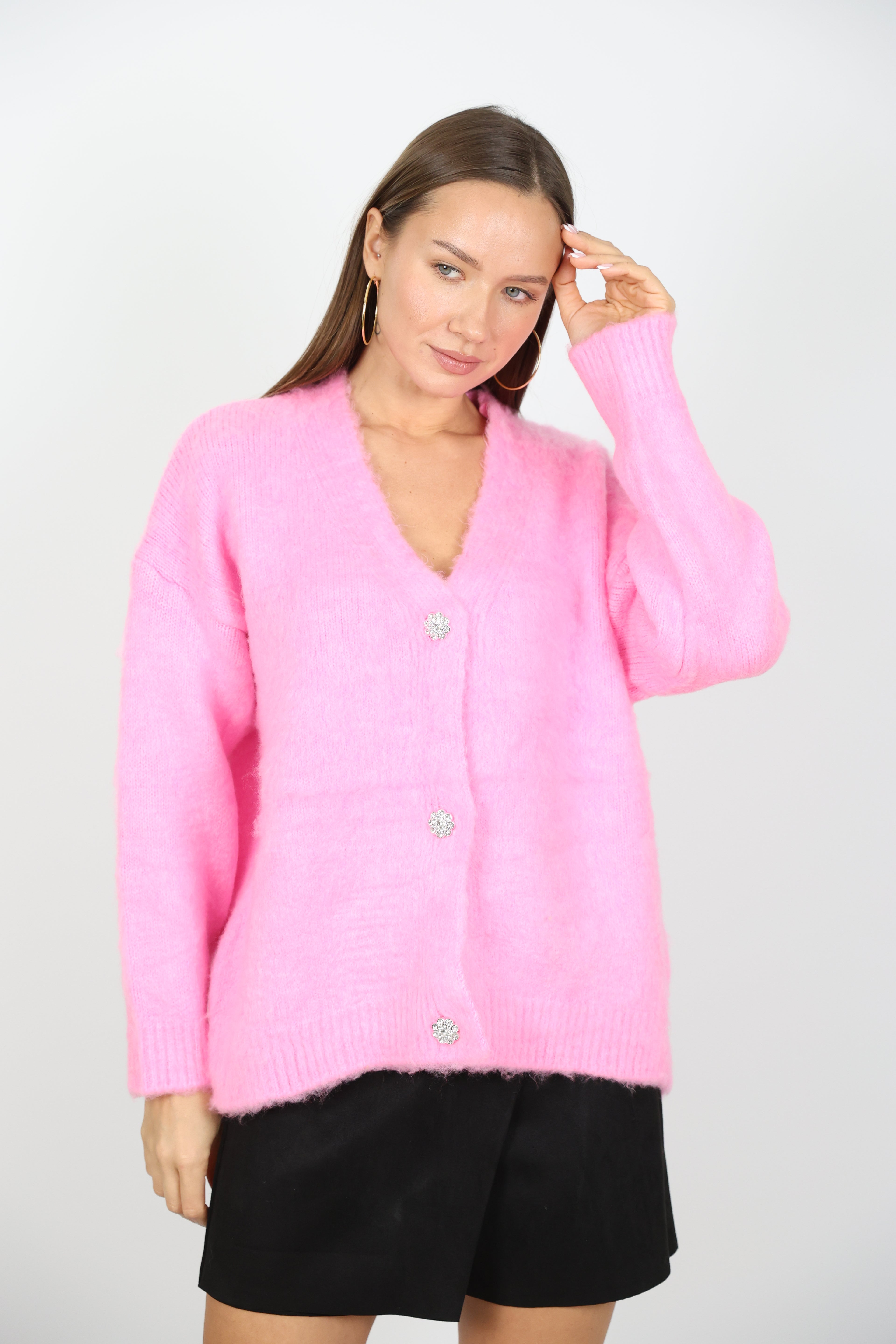 Taş Düğmeli Yumuşak Triko Ceket