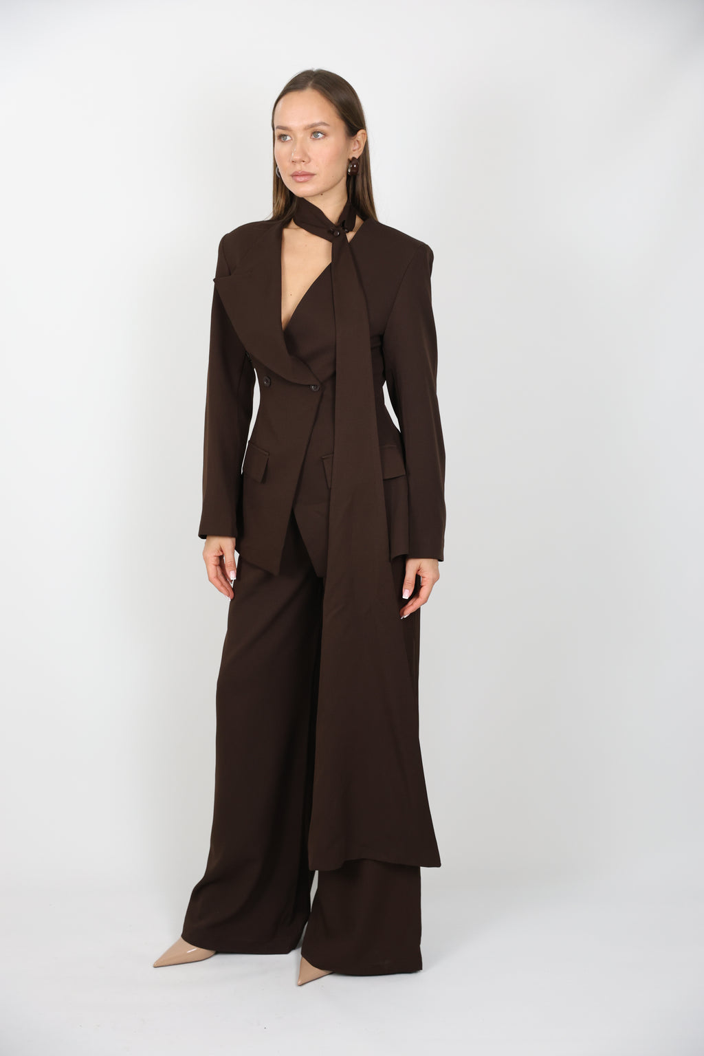 Çıkarılabilir Şal Detaylı Ceket Pantolon Takım