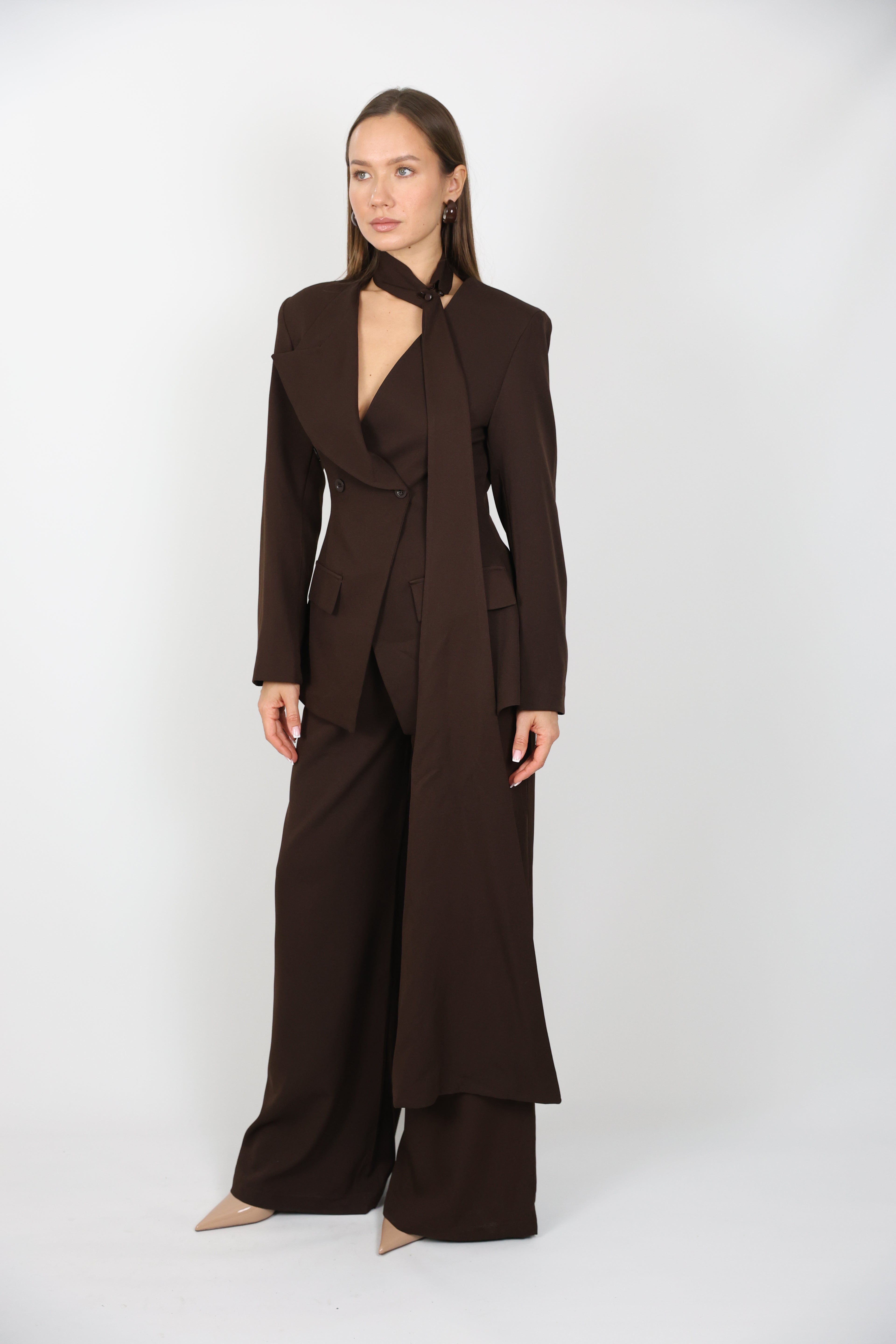 Çıkarılabilir Şal Detaylı Ceket Pantolon Takım