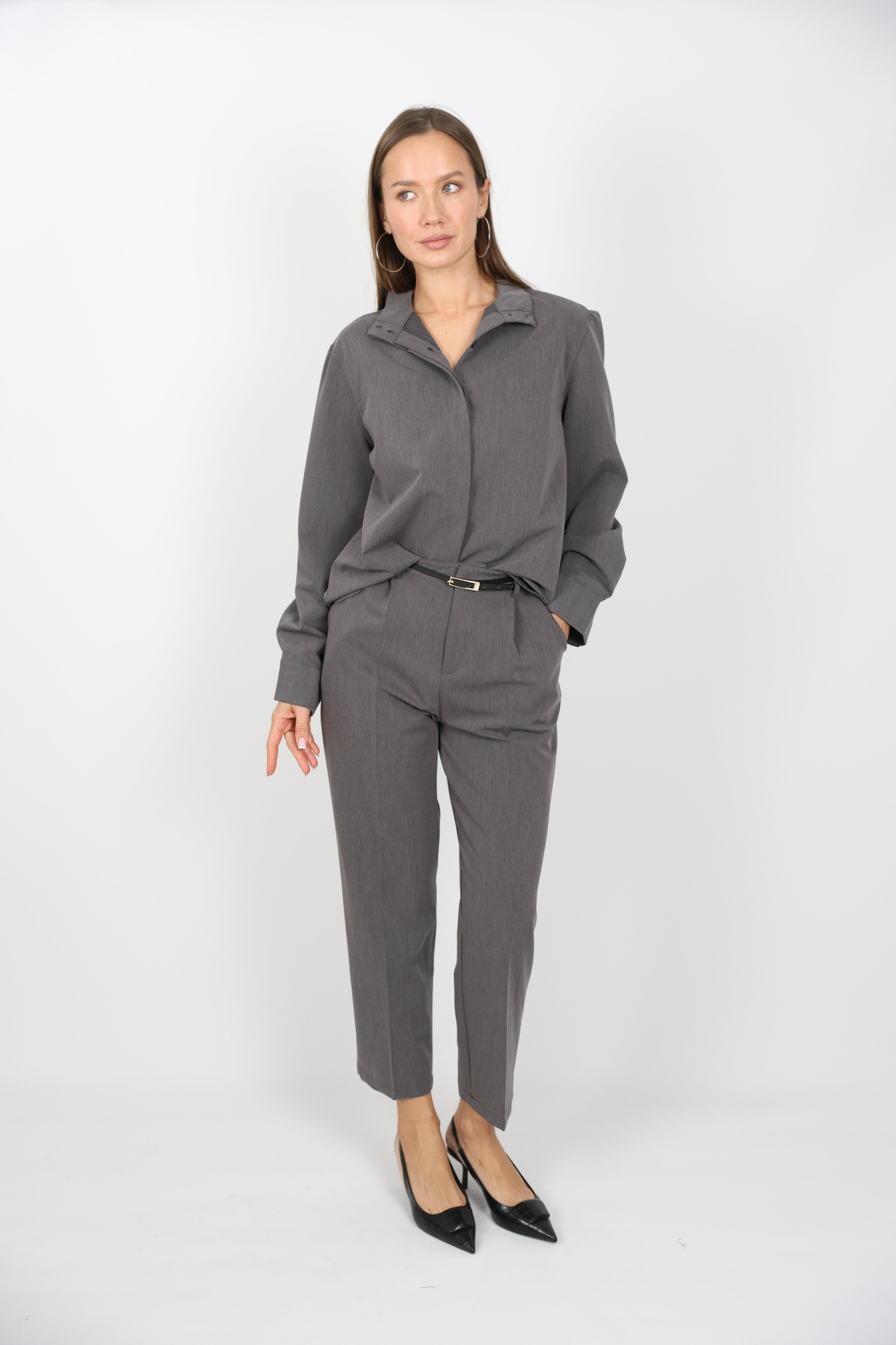 Kemerli Klasik Kesim Gömlek Pantolon Takım