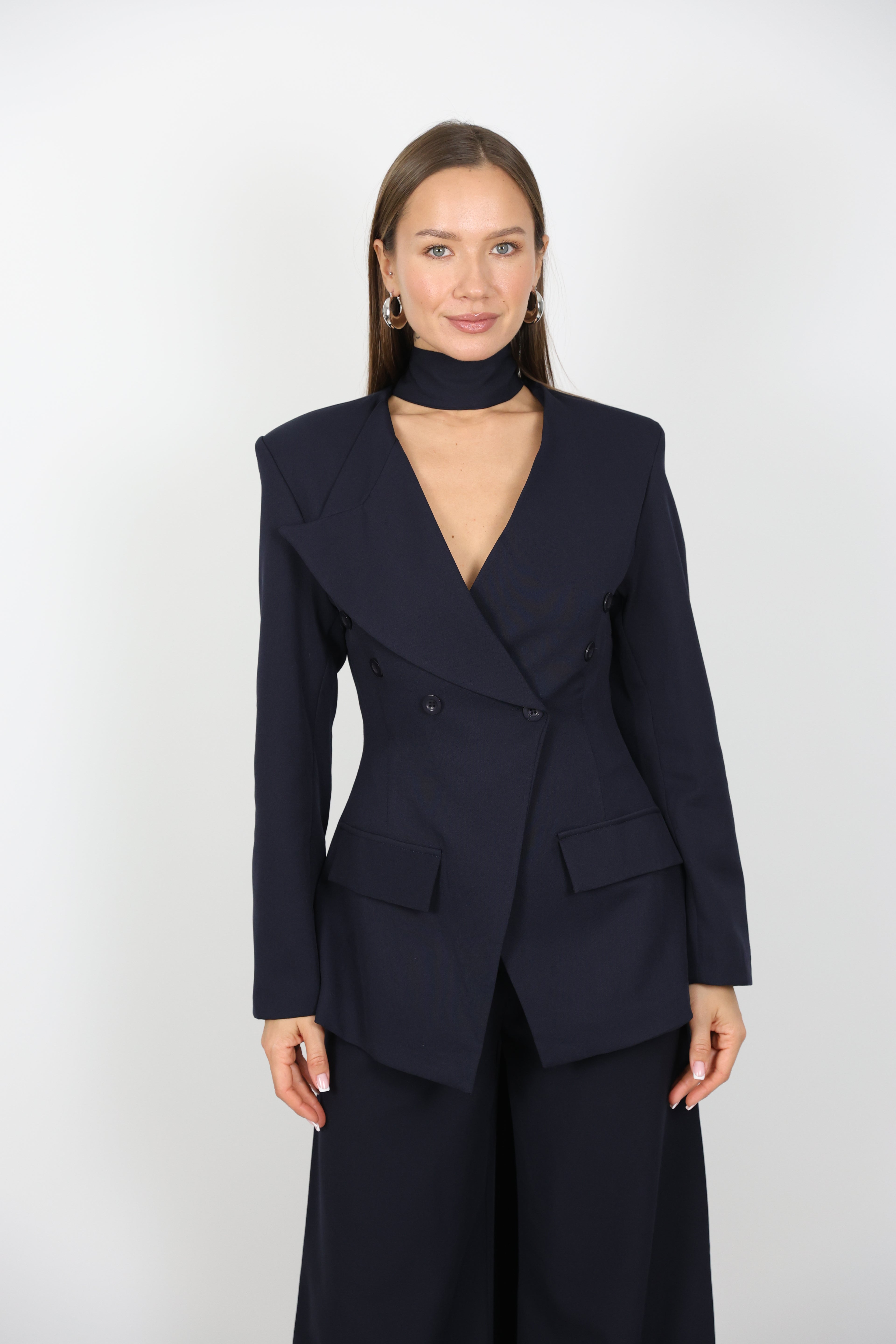 Çıkarılabilir Şal Detaylı Ceket Pantolon Takım