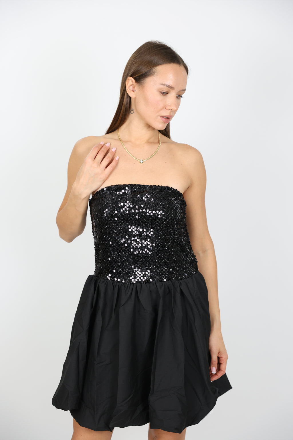 Siyah Payet Staplez Elbise