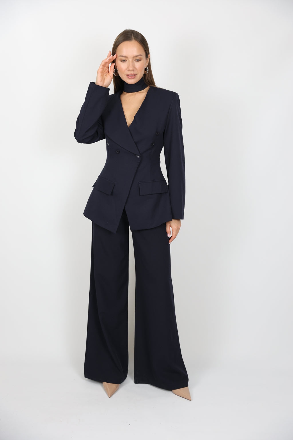 Çıkarılabilir Şal Detaylı Ceket Pantolon Takım