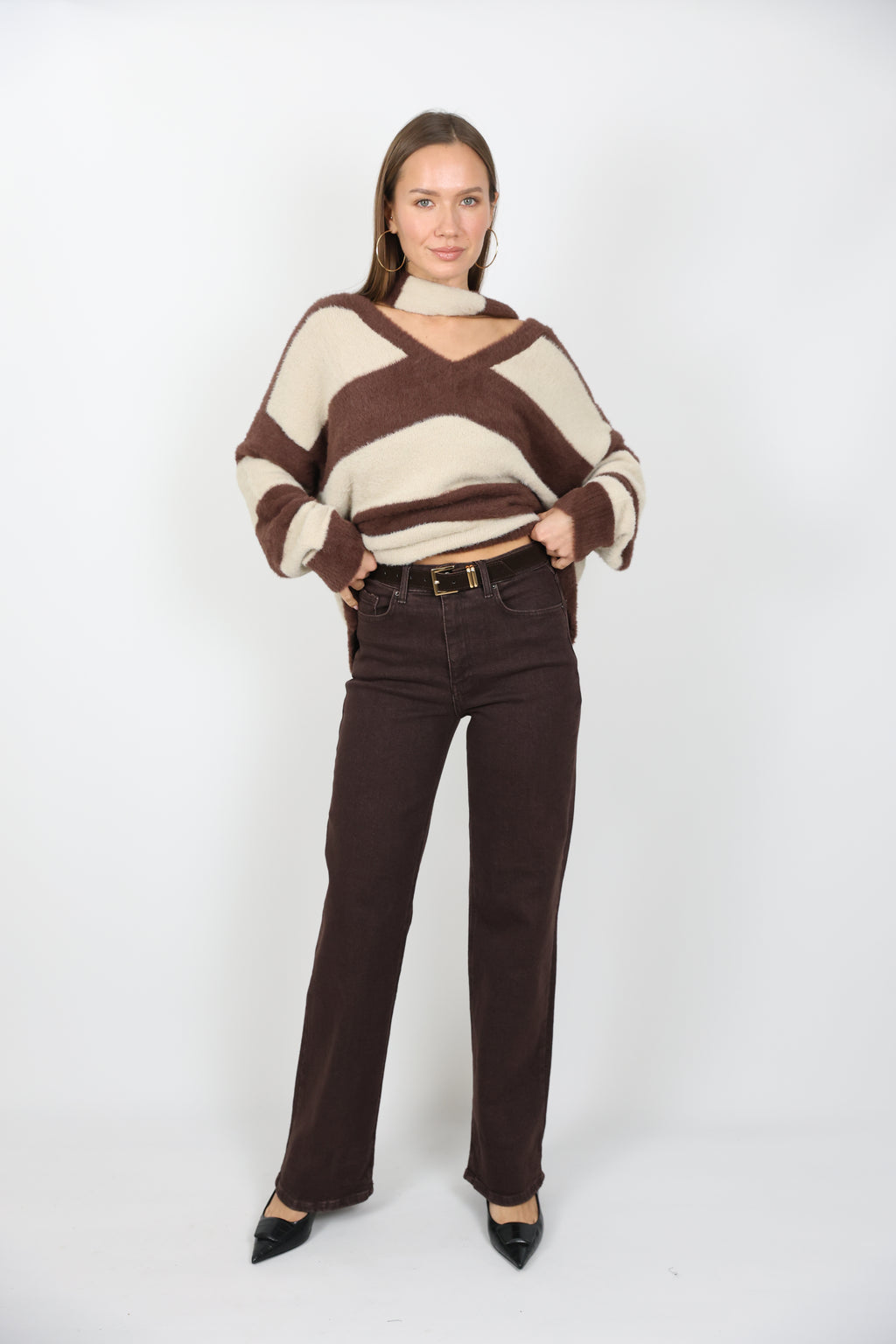 Kemerli Full Esnek Kahve Jean