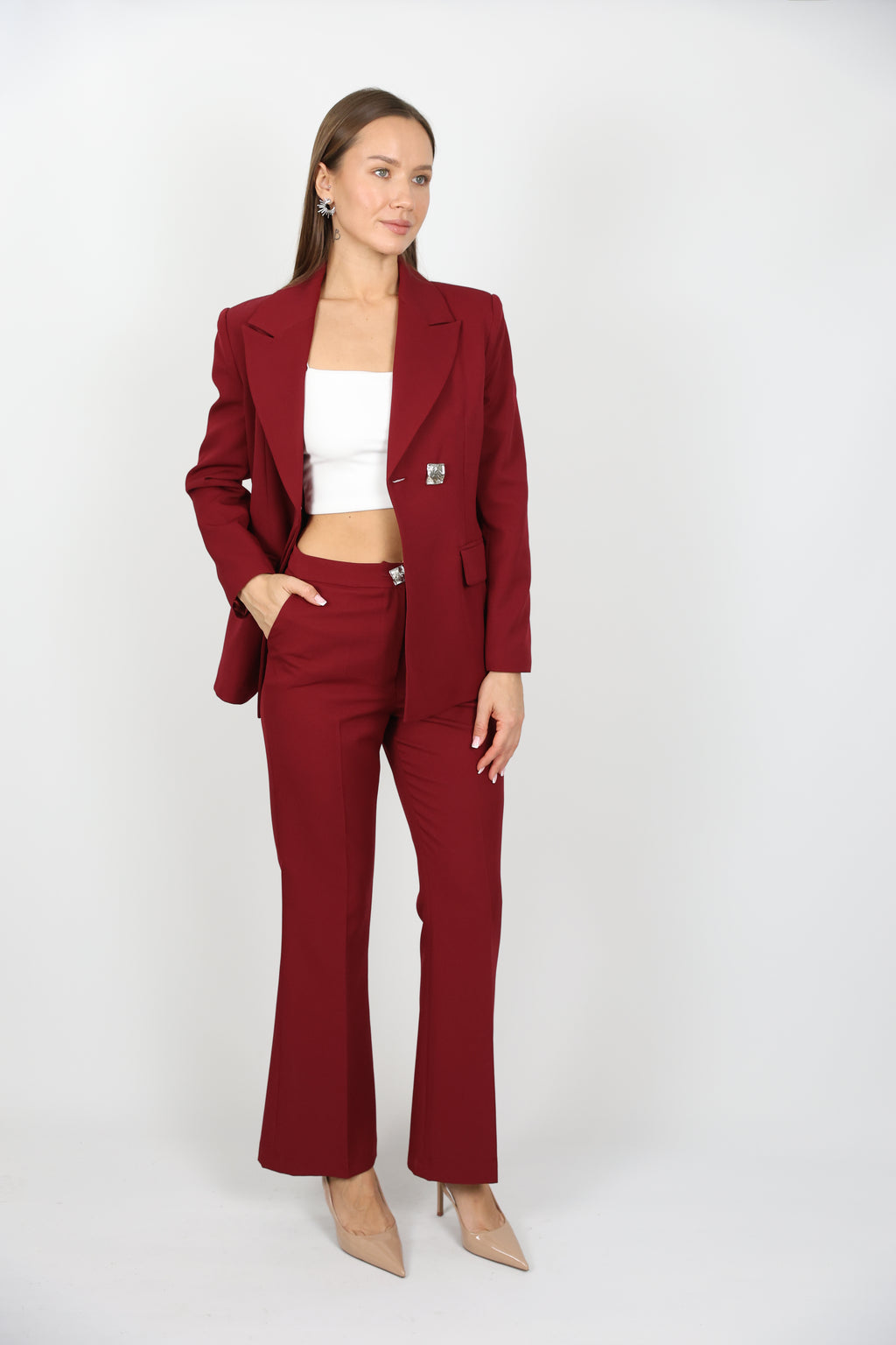 Gümüş Düğme Detaylı Takım Elbise