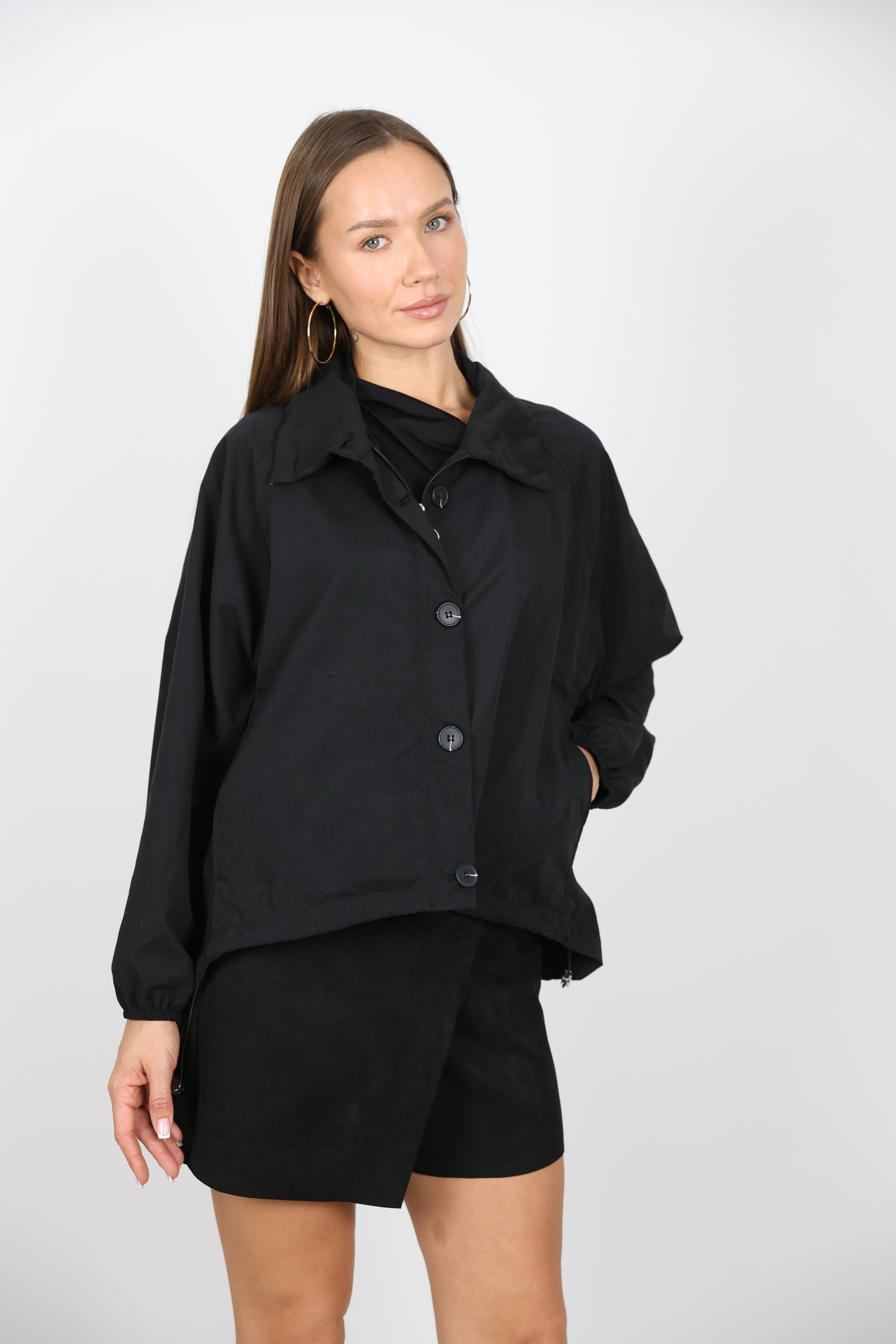 Siyah İnce Yağmurluk