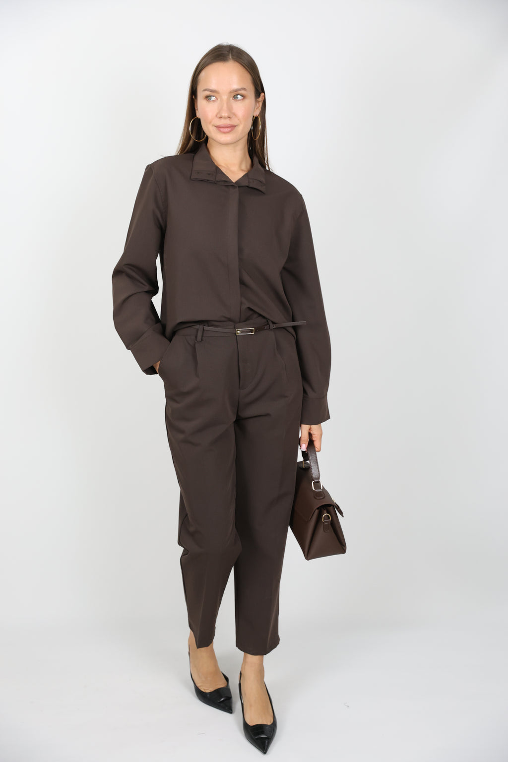 Kemerli Klasik Kesim Gömlek Pantolon Takım