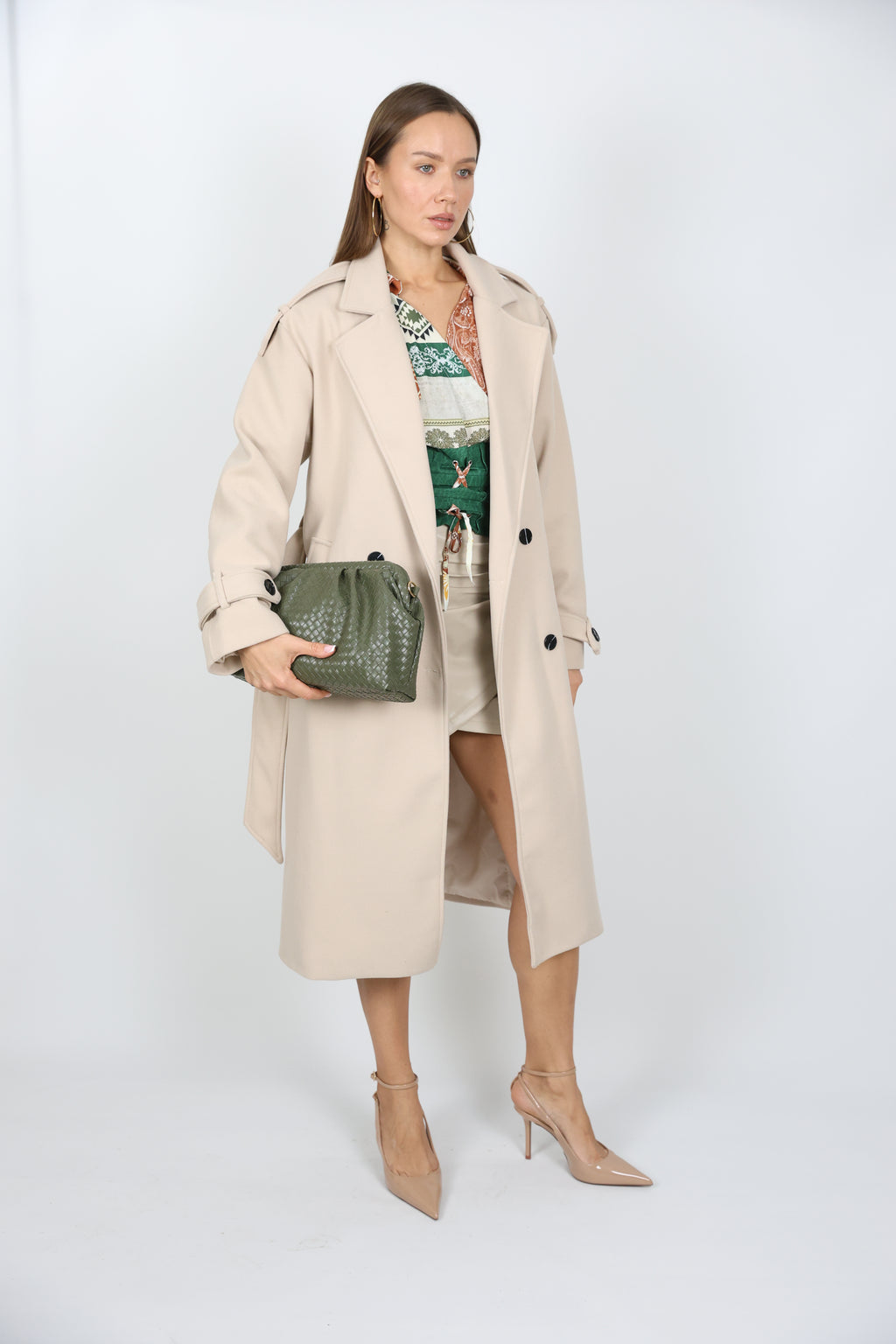 Uzun Kaşe Krem Renk Kaban