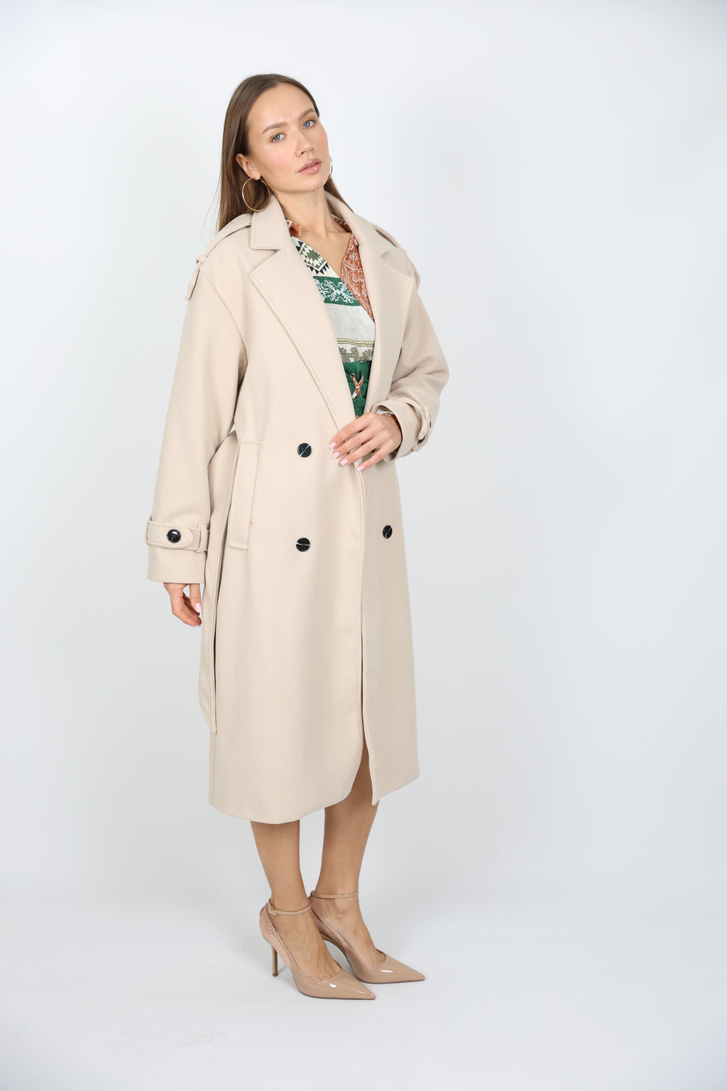 Uzun Kaşe Krem Renk Kaban