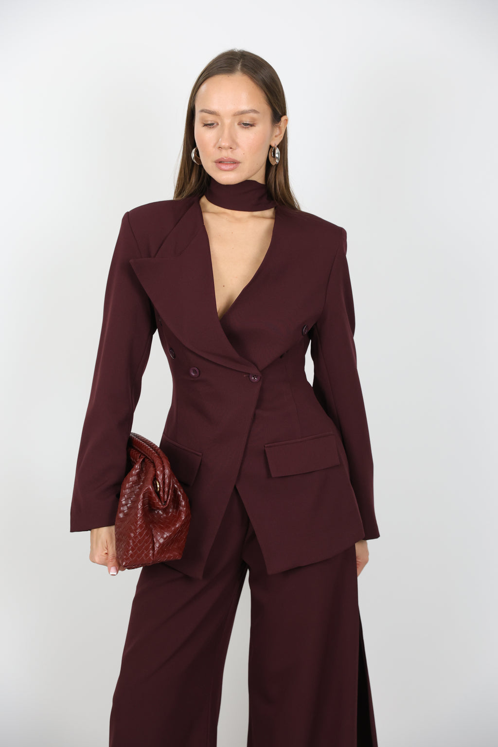 Çıkarılabilir Şal Detaylı Ceket Pantolon Takım