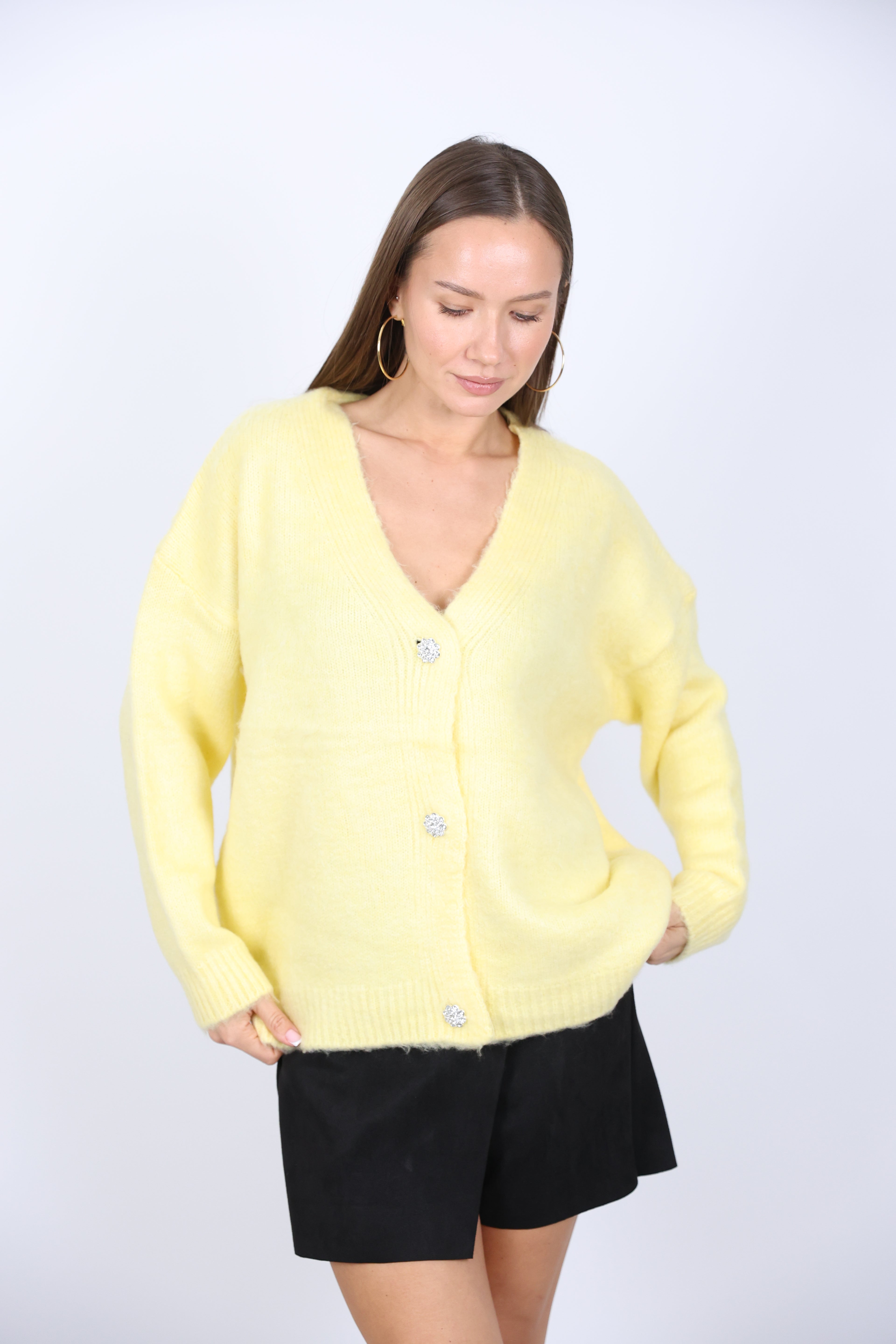 Taş Düğmeli Yumuşak Triko Ceket