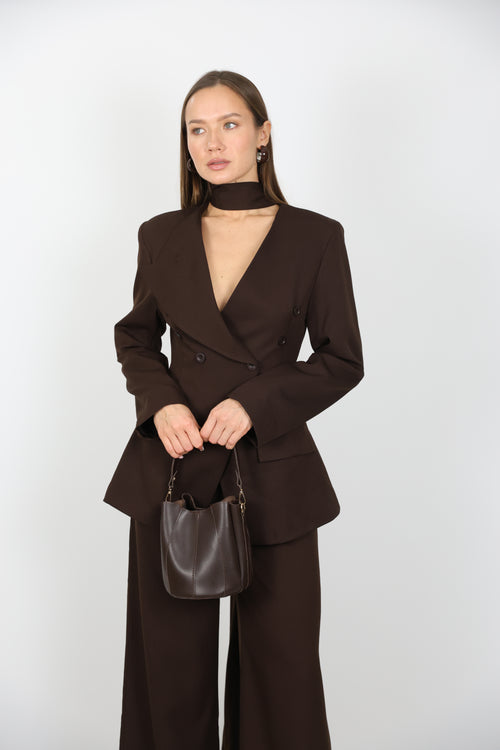 Çıkarılabilir Şal Detaylı Ceket Pantolon Takım