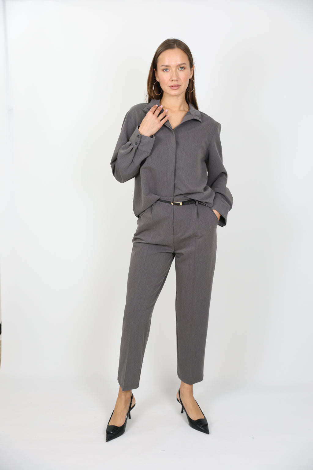 Kemerli Klasik Kesim Gömlek Pantolon Takım